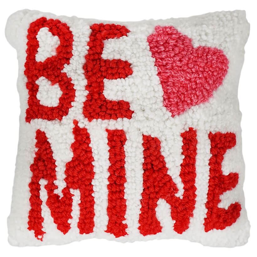 White Hooked "Be Mine" Pillow