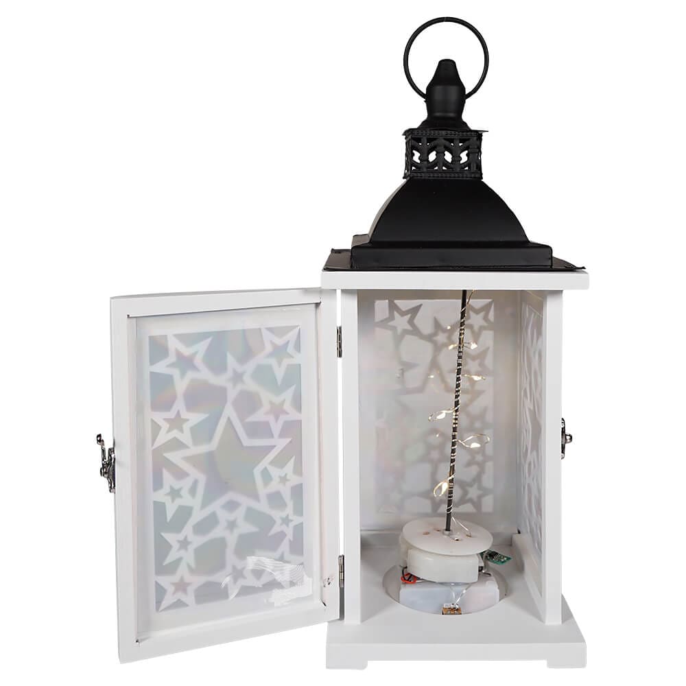 White Lighted Wood & Metal Patriotic Lantern