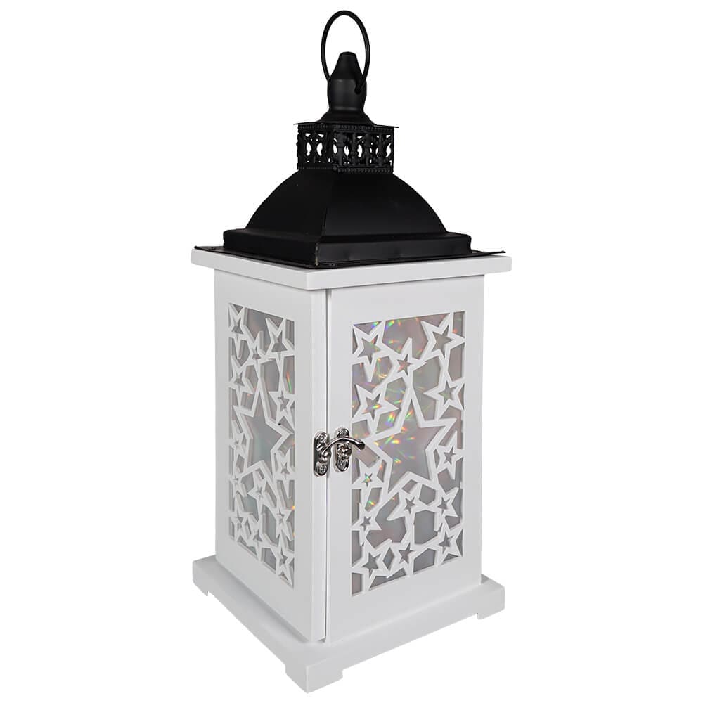 White Lighted Wood & Metal Patriotic Lantern