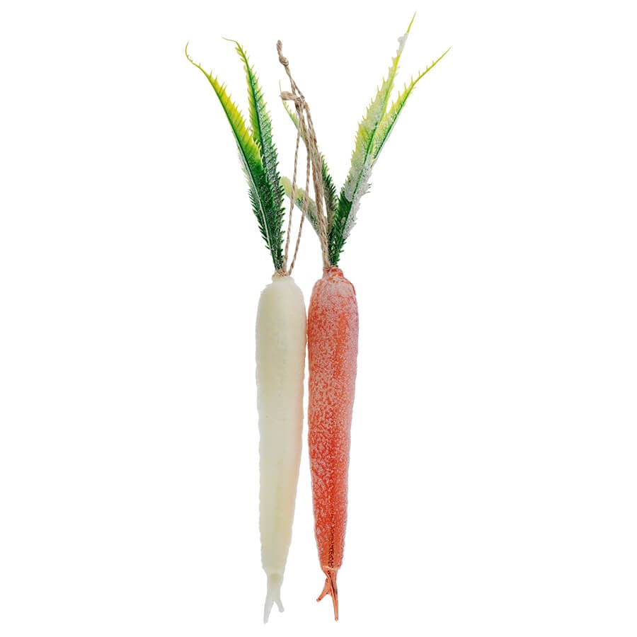 White & Orange Glass Carrot Ornaments Set/2