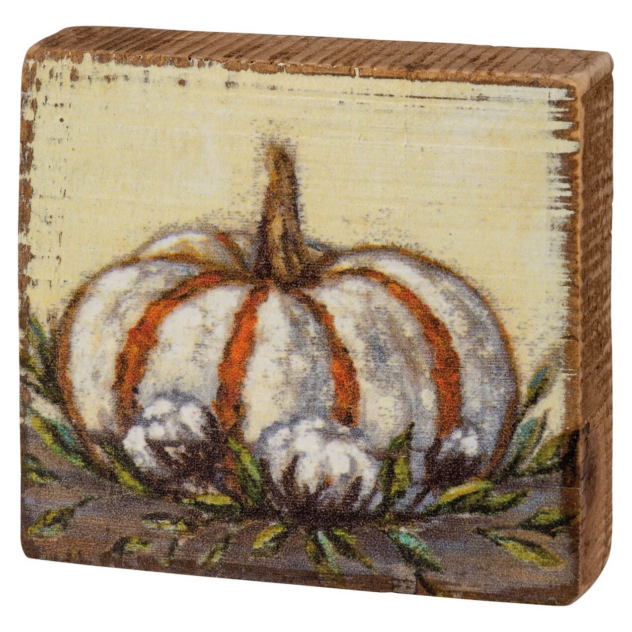 White & Orange Pumpkin Block Sign - Halloween