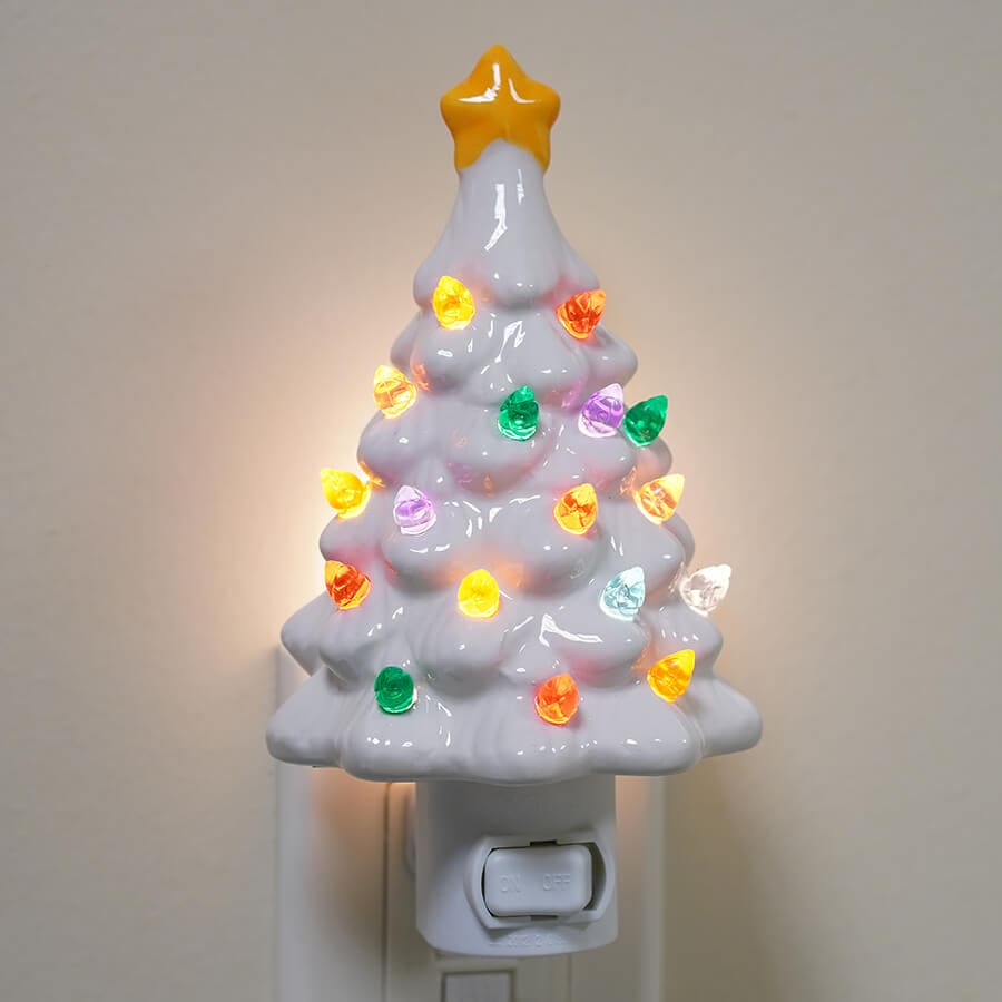 White Ornamented Christmas Tree Night Light - Christmas