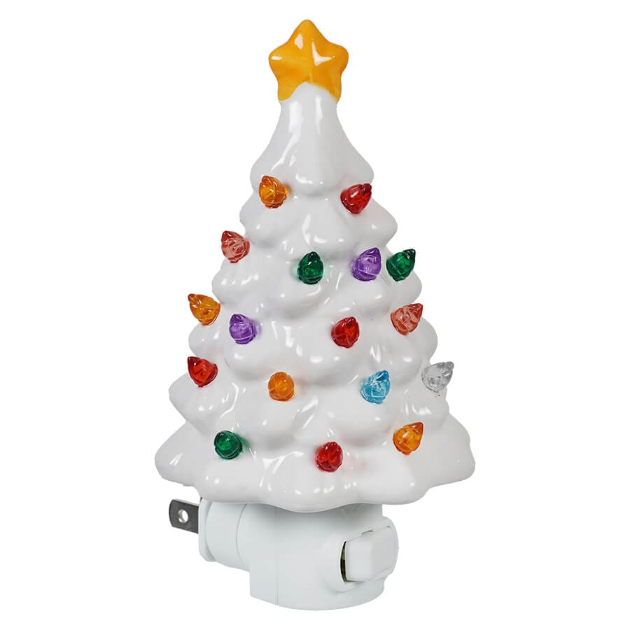 White Ornamented Christmas Tree Night Light - Christmas