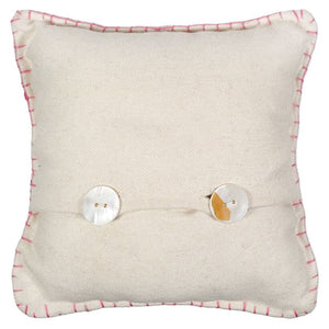 White Pillow With Brown Rabbit Holding Egg