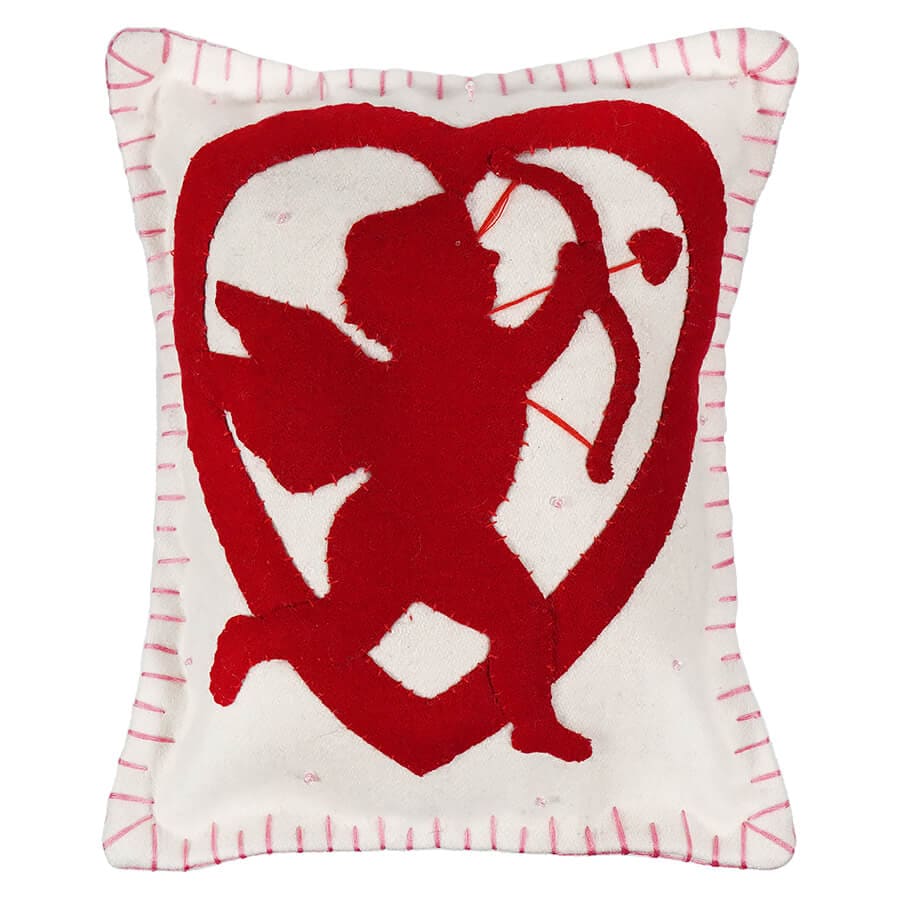 White Pillow With Red Heart & Cupid