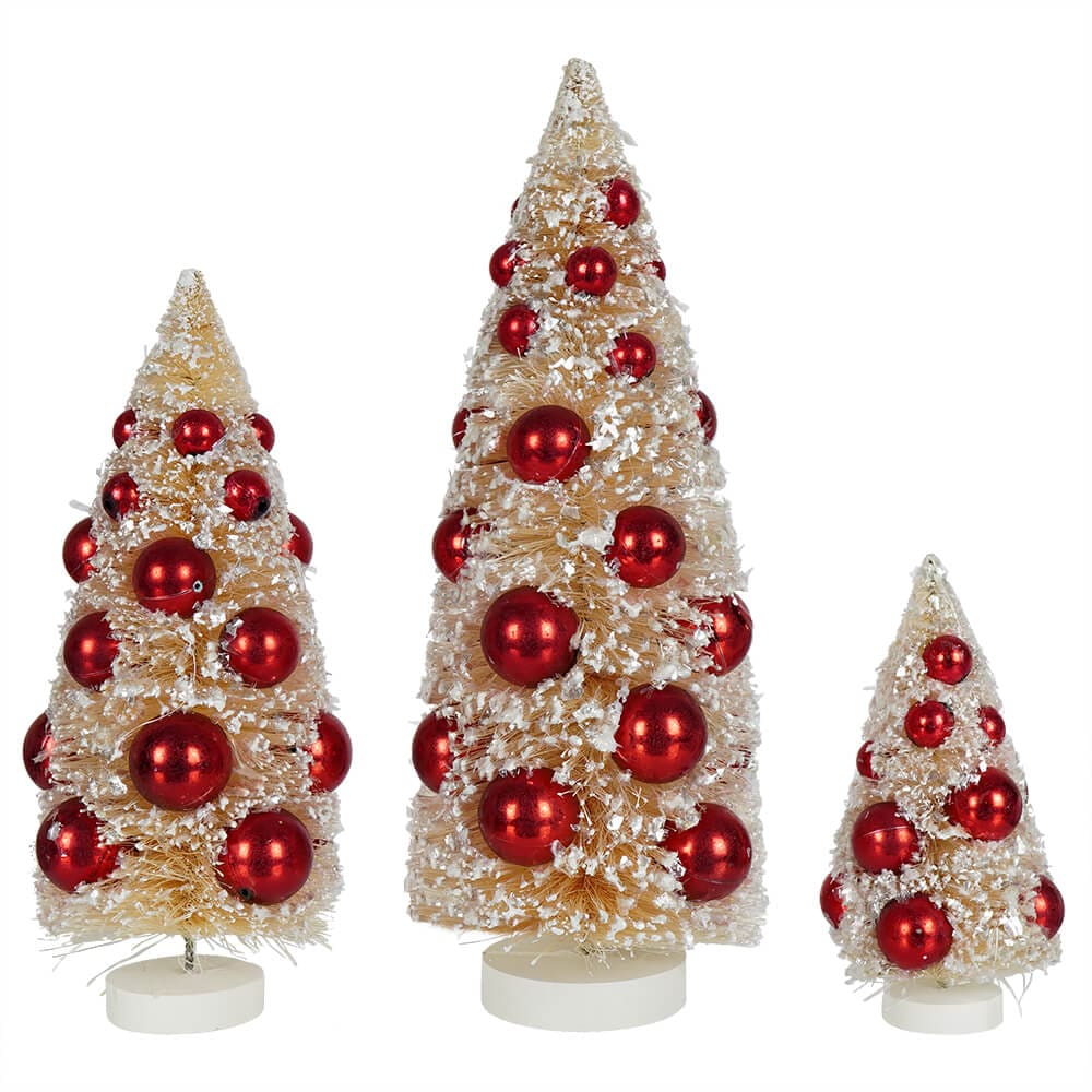 White & Red Bottle Brush Trees Set/3