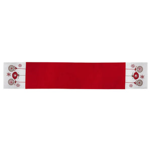 White & Red Cotton Runner With Felt Ornaments & Snowflakes