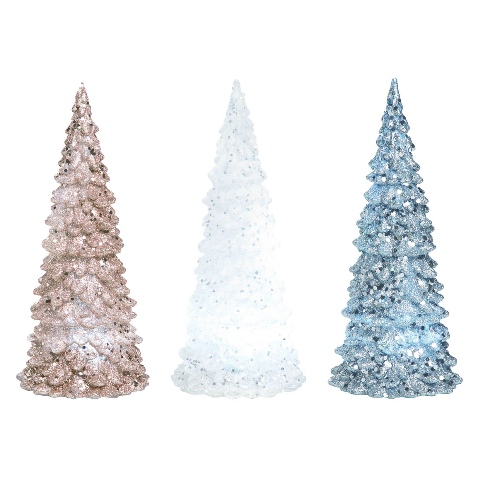 White Silver & Copper Light Up Christmas Trees Set/3 - Christmas