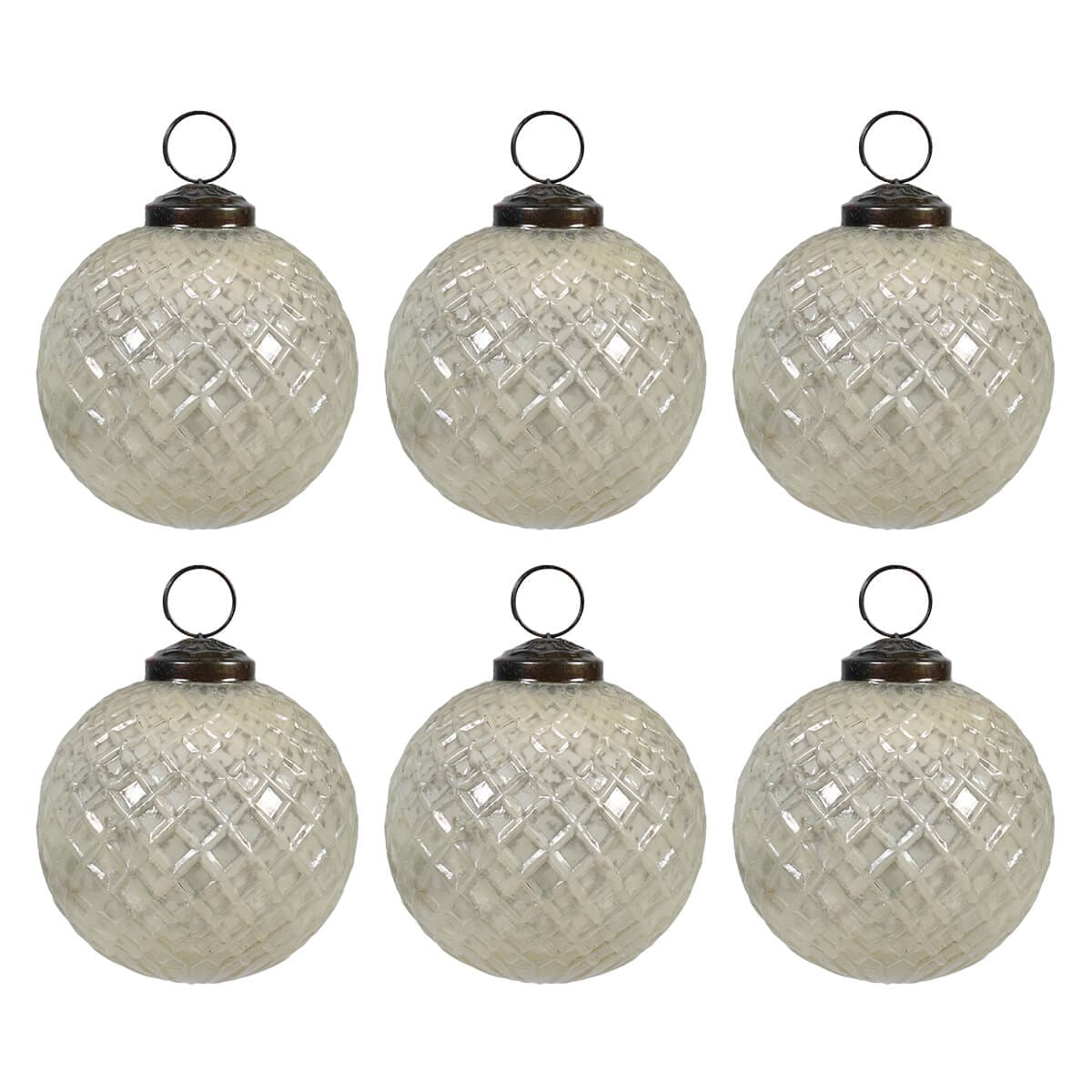 White Waffle Kugel Ornaments Set/6 - Ornaments