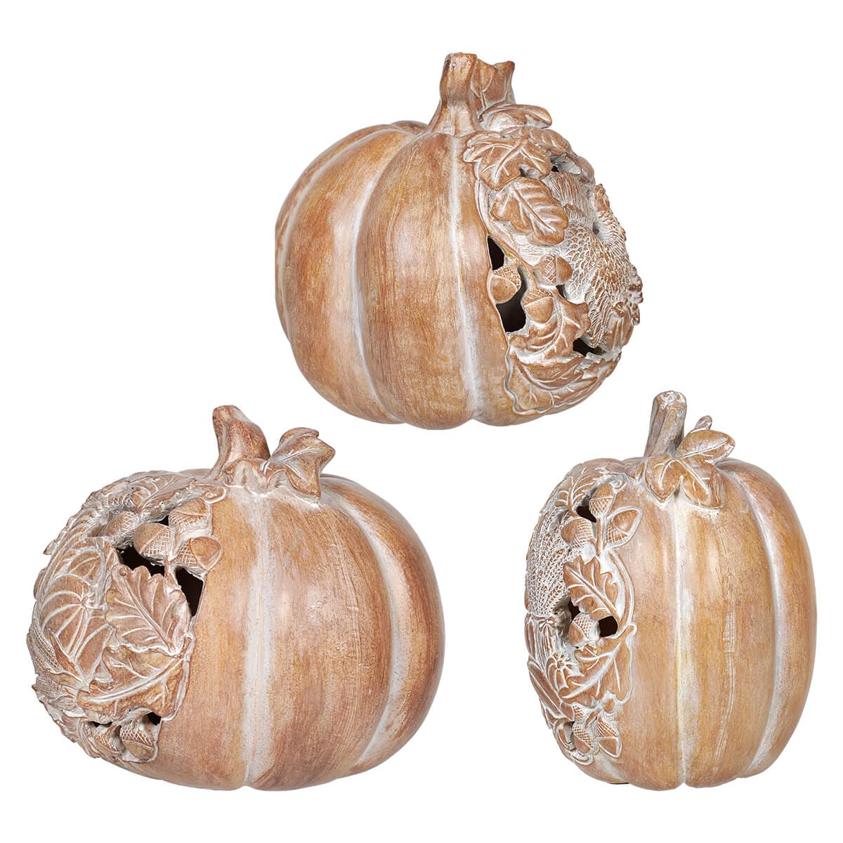 Whitewashed Wood Grain Cutout Pumpkins Set/3