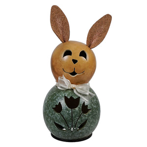 Willow bunny gourd in green with tulip cutouts from meadowbrooke gourds perfect for spring decor