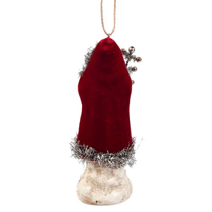 Red velvet santa hat velvet belsnickle ornament with silver tinsel trim and metallic beads perfect santa ornament