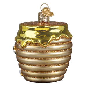 Golden honeycomb friends honey pot christmas glass ornament with glittery stripes and heart tag for world christmas glass collection