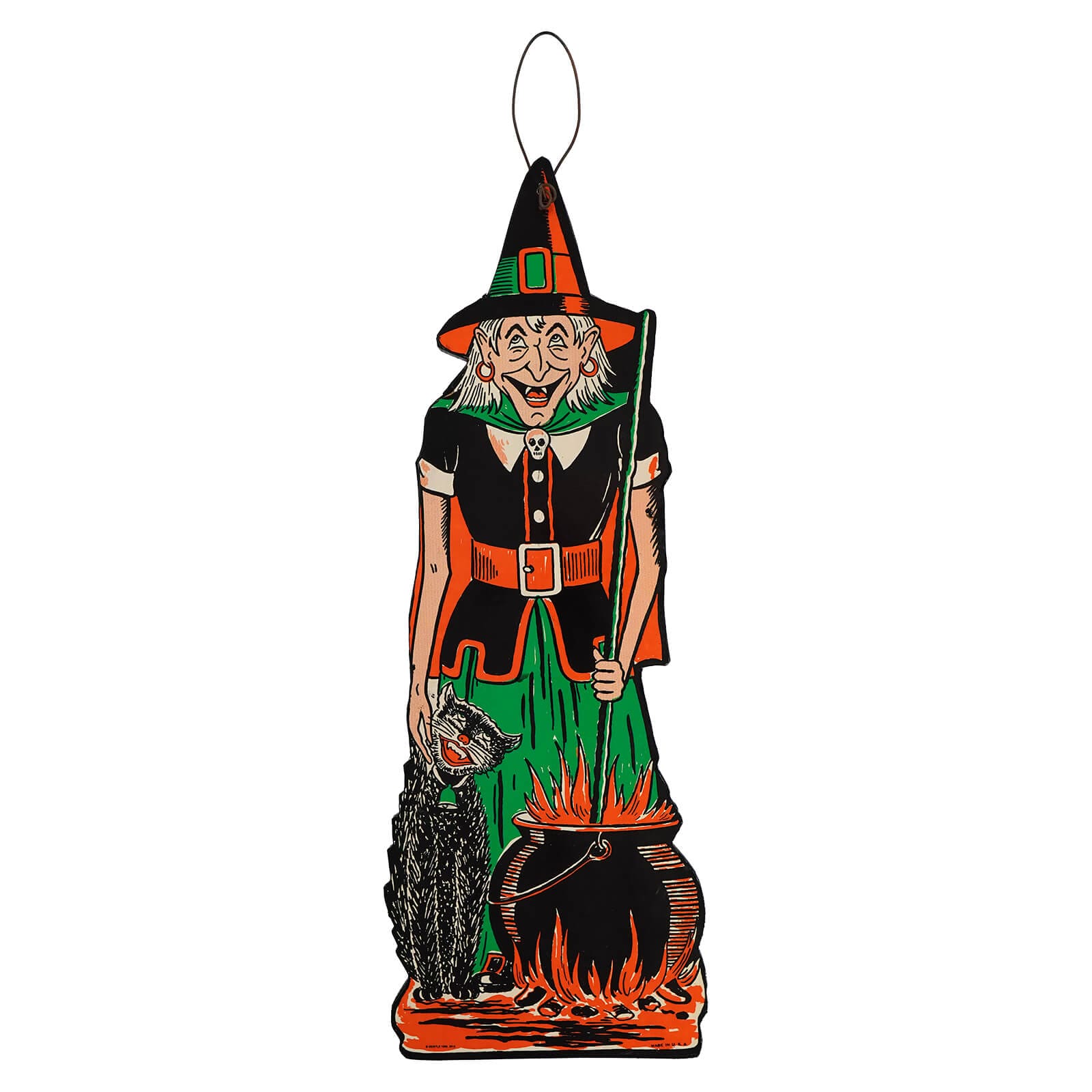 Witch & Black Cat Vintage Beistle Halloween Wood Cutout Hanger - Halloween