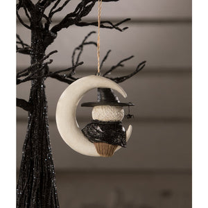 Witch Owl On Moon Ornament