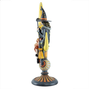 Witch Sitting Upon Crescent Moon Holding Black Cat - Halloween