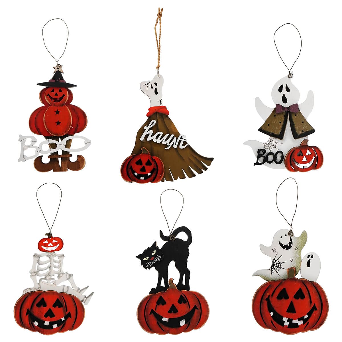 Wood Halloween Ornaments Set/6