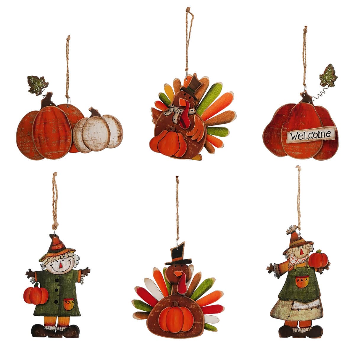 Wood Harvest Ornaments Set/6