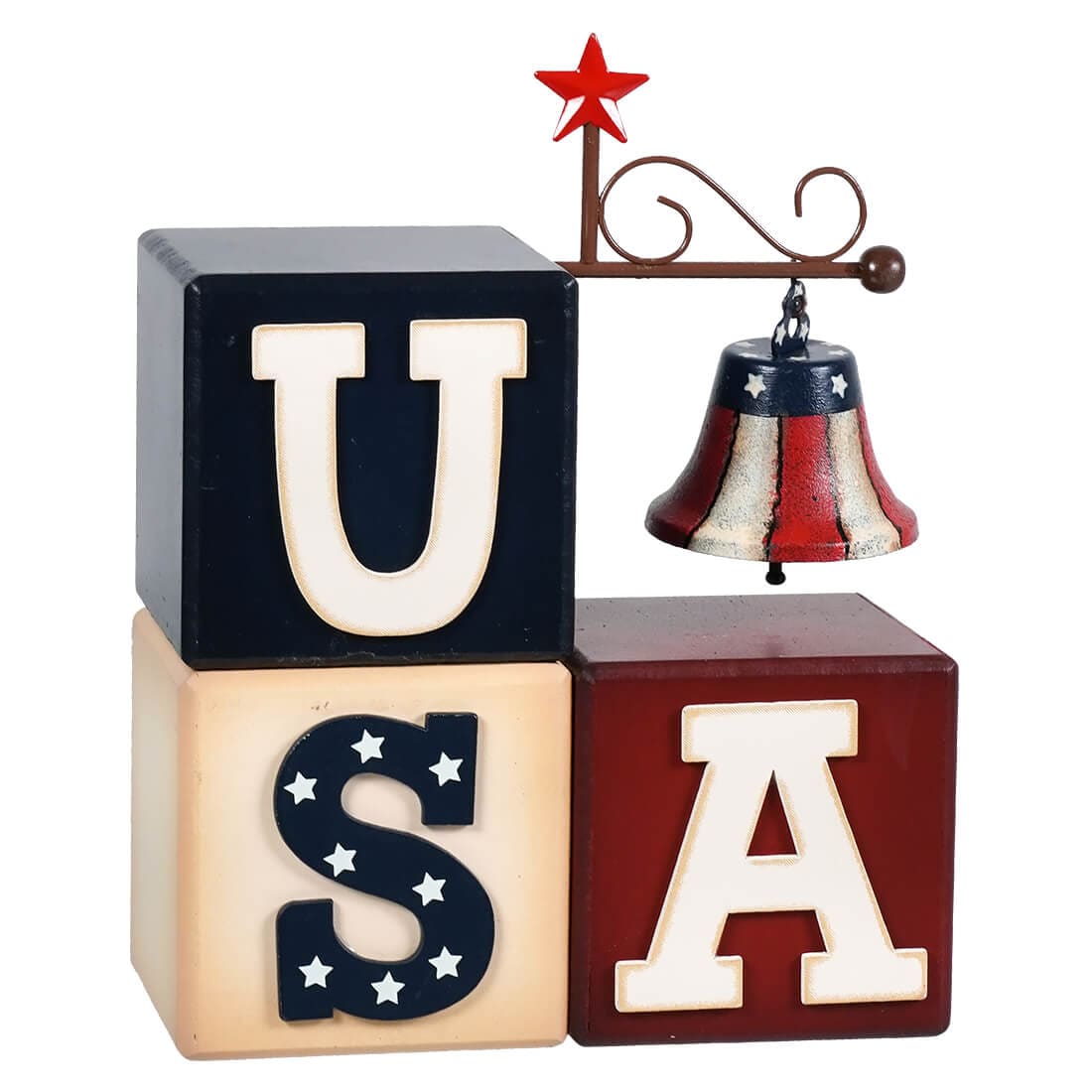 Wood & Metal Americana U.S.A Blocks With Bell