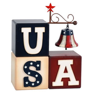 Wood & Metal Americana U.S.A Blocks With Bell