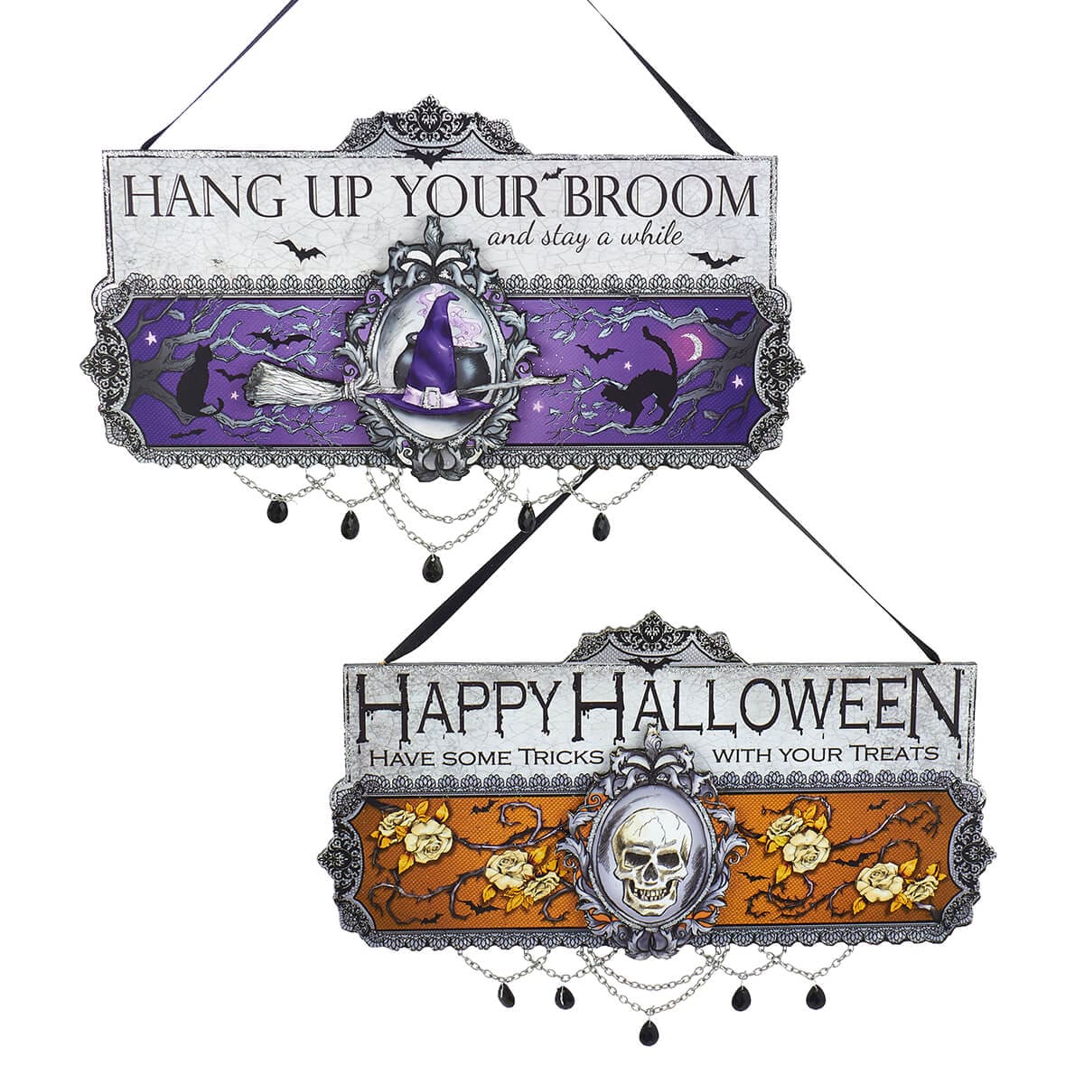 Wooden Halloween Plaque Ornaments Set/2