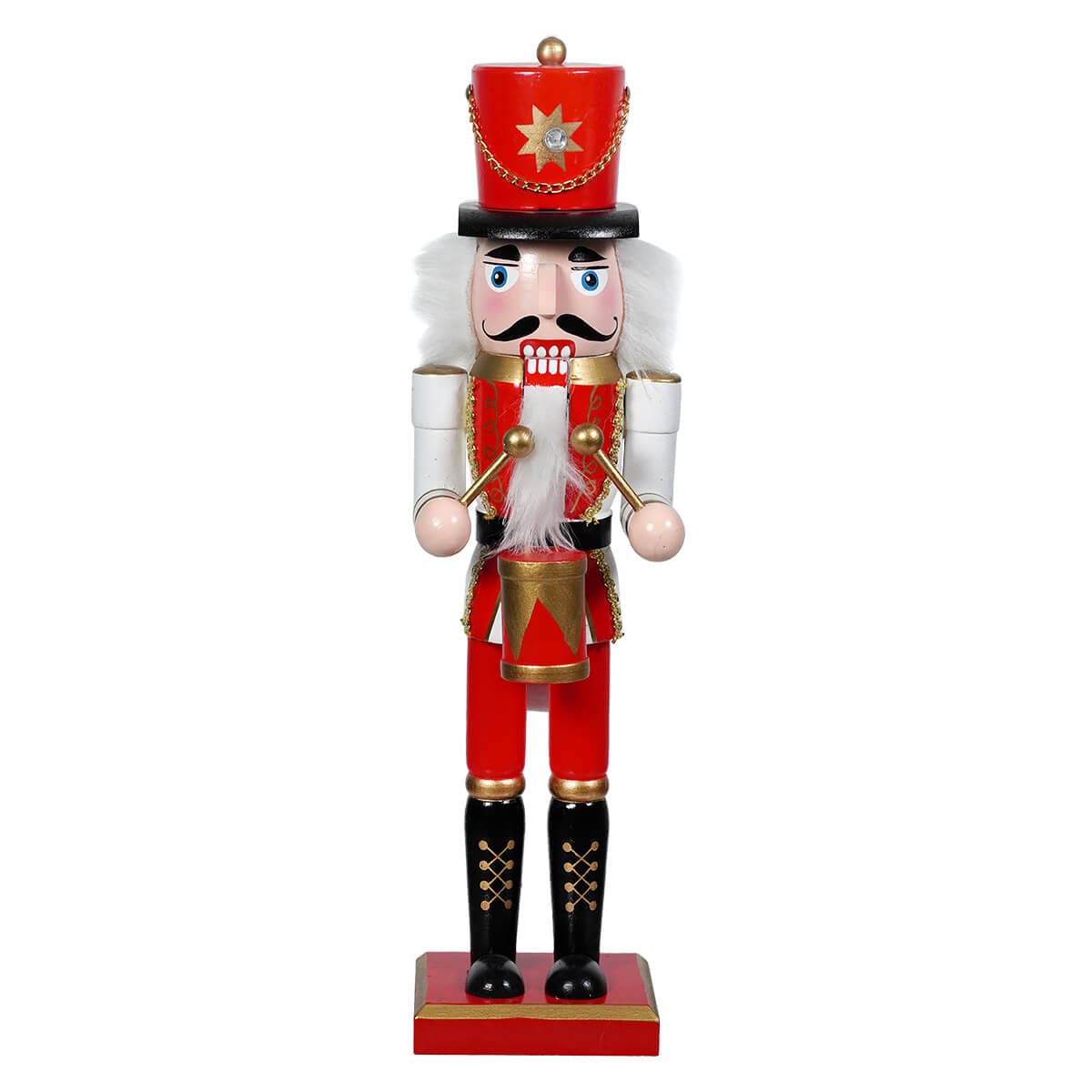 Wooden Red & White Drummer Nutcracker