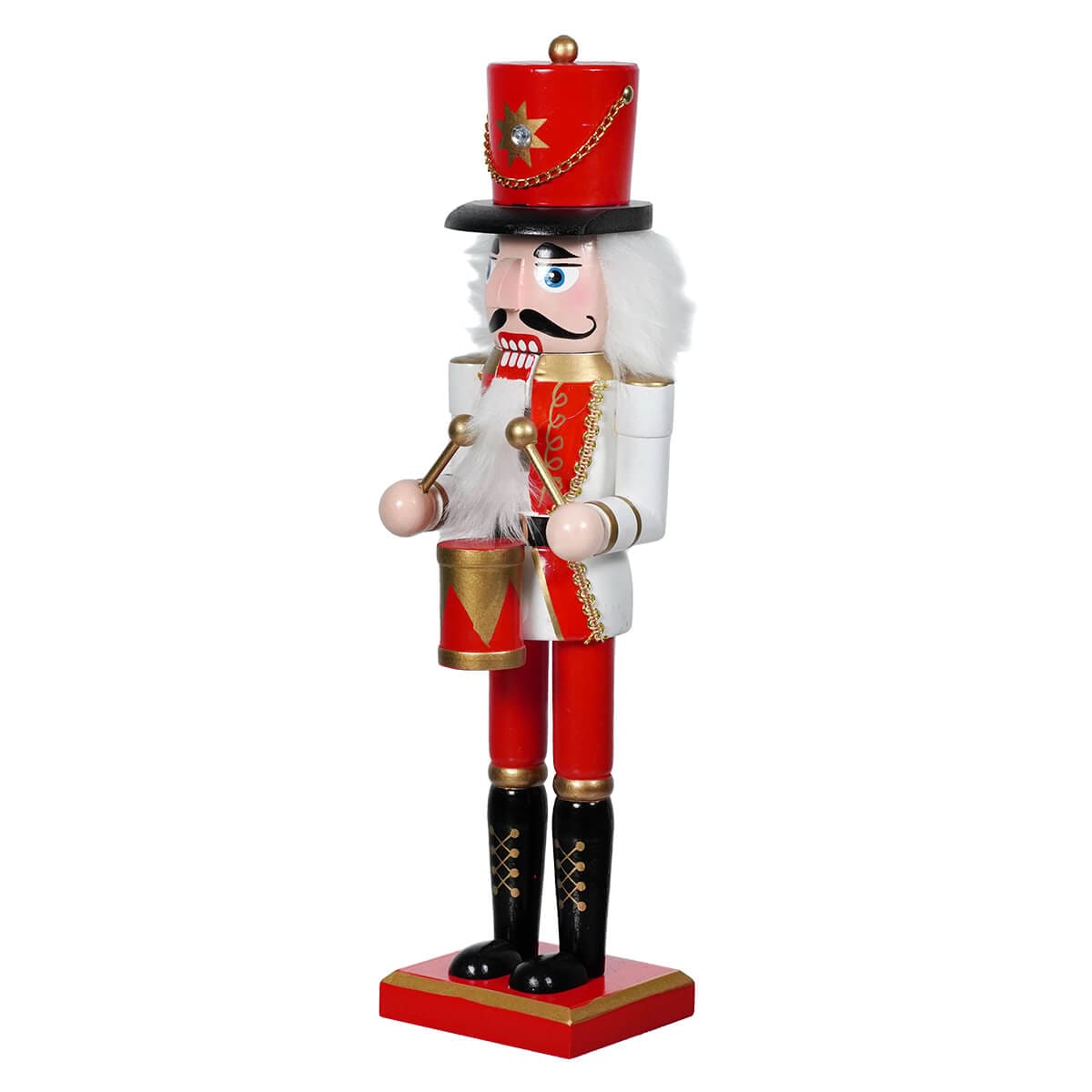 Wooden Red & White Drummer Nutcracker