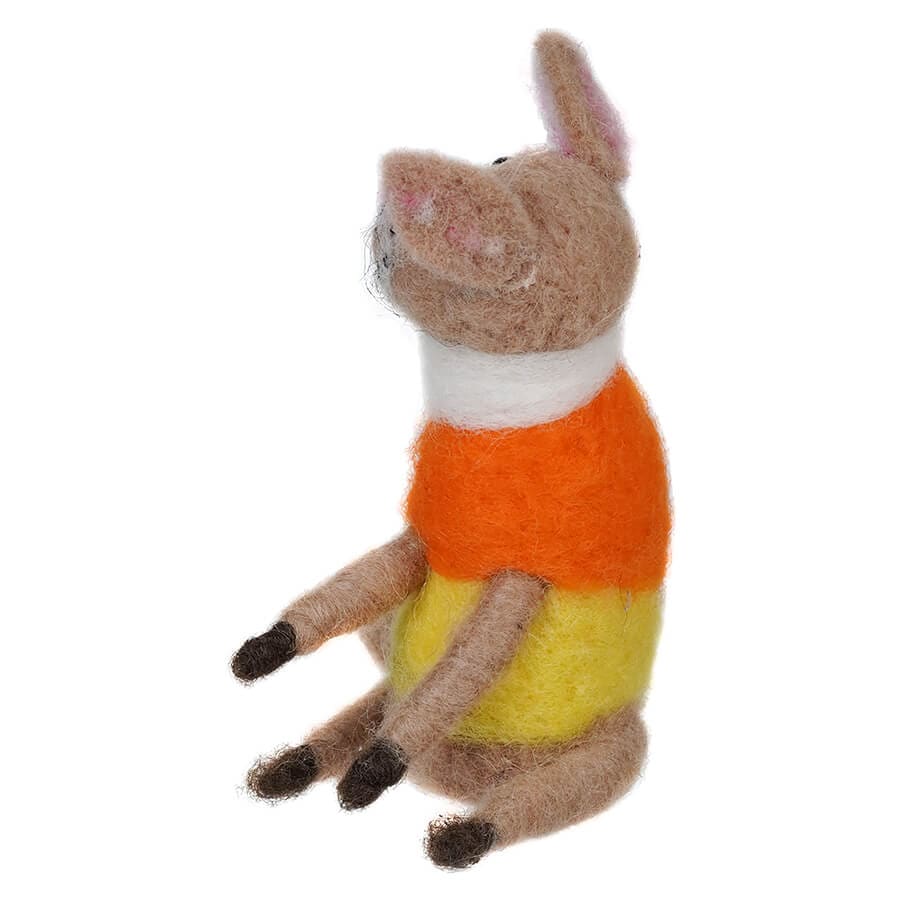 Wool Felt Dog In Candy Corn Costume - Halloween