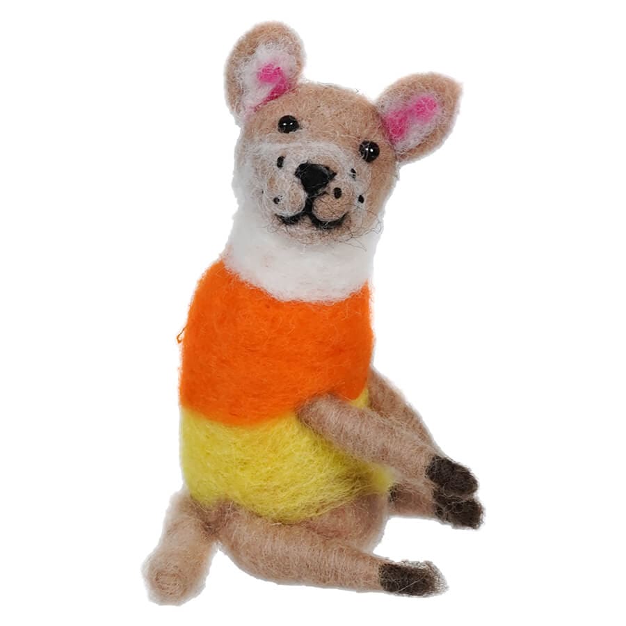 Wool Felt Dog In Candy Corn Costume - Halloween