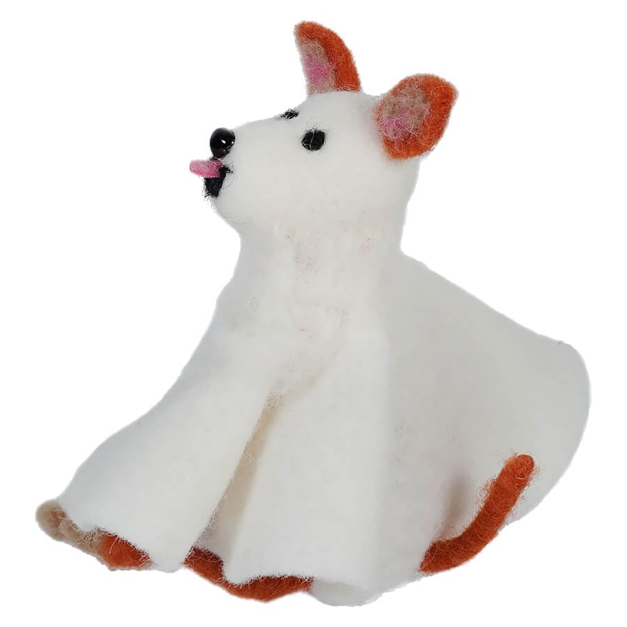 Wool Felt Dog In Ghost Costume - Halloween