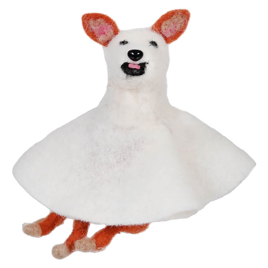 Wool Felt Dog In Ghost Costume - Halloween