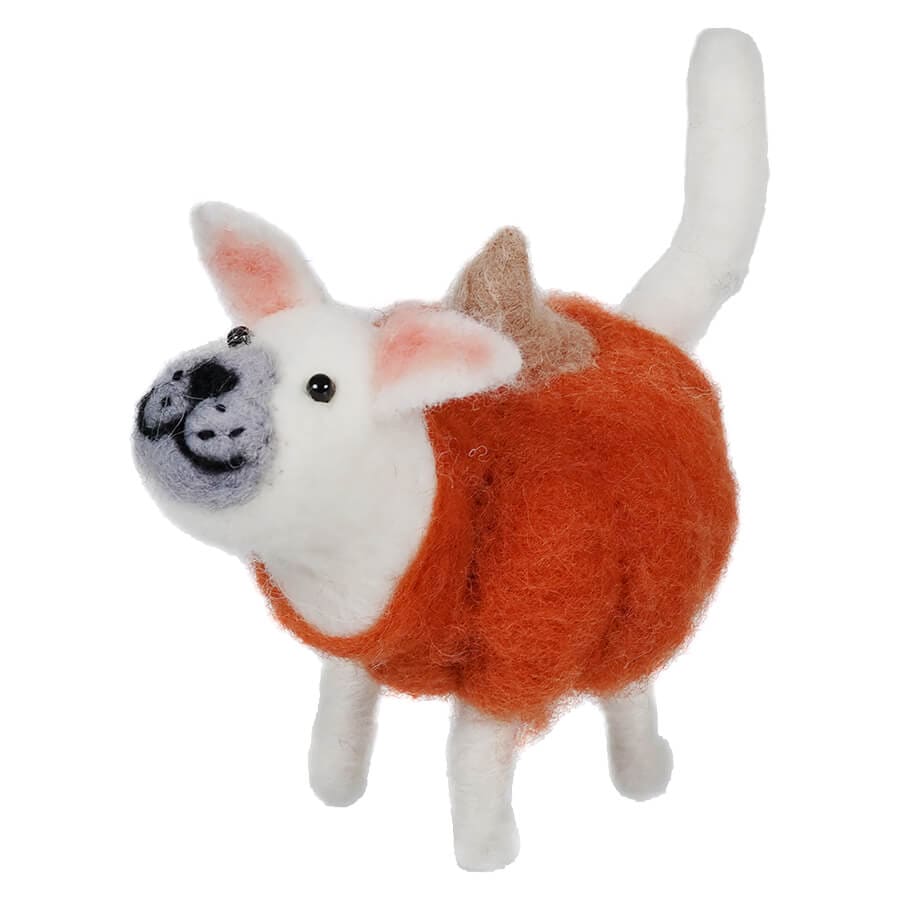 Wool Felt Dog In Pumpkin Costume - Halloween