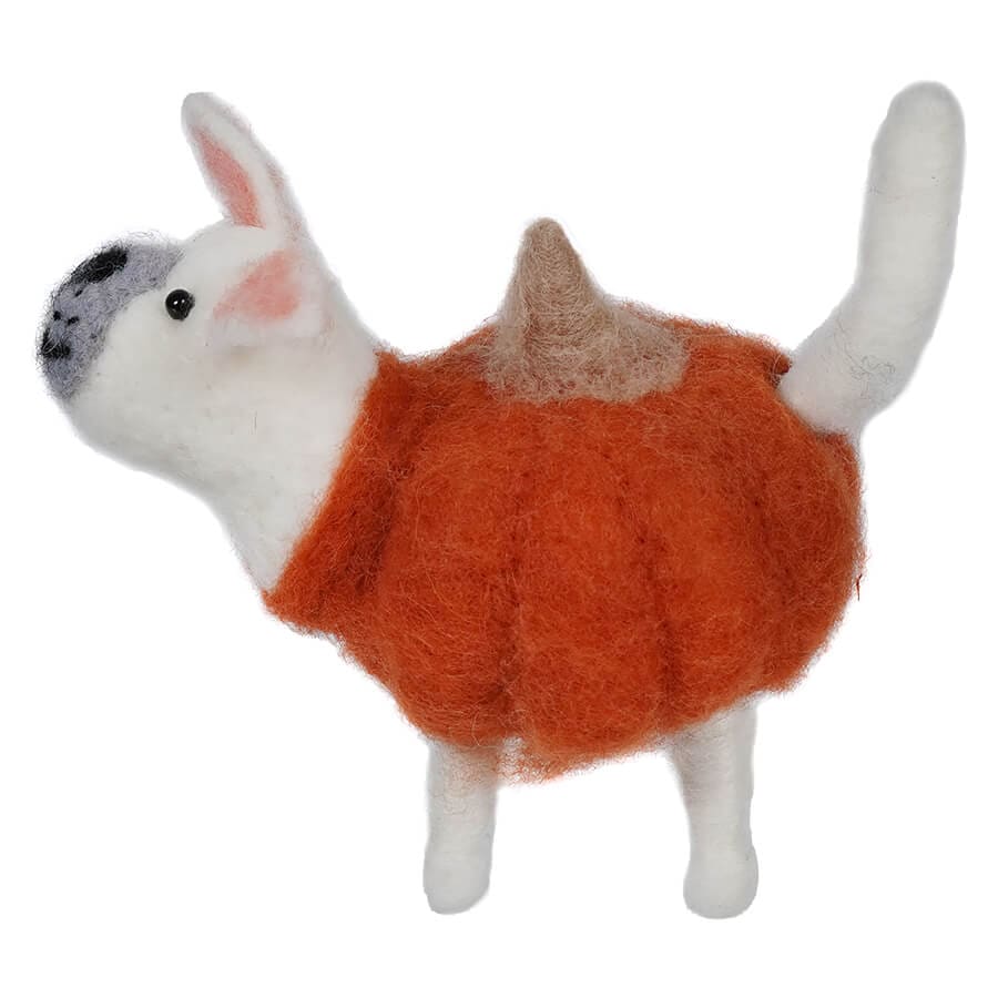 Wool Felt Dog In Pumpkin Costume - Halloween