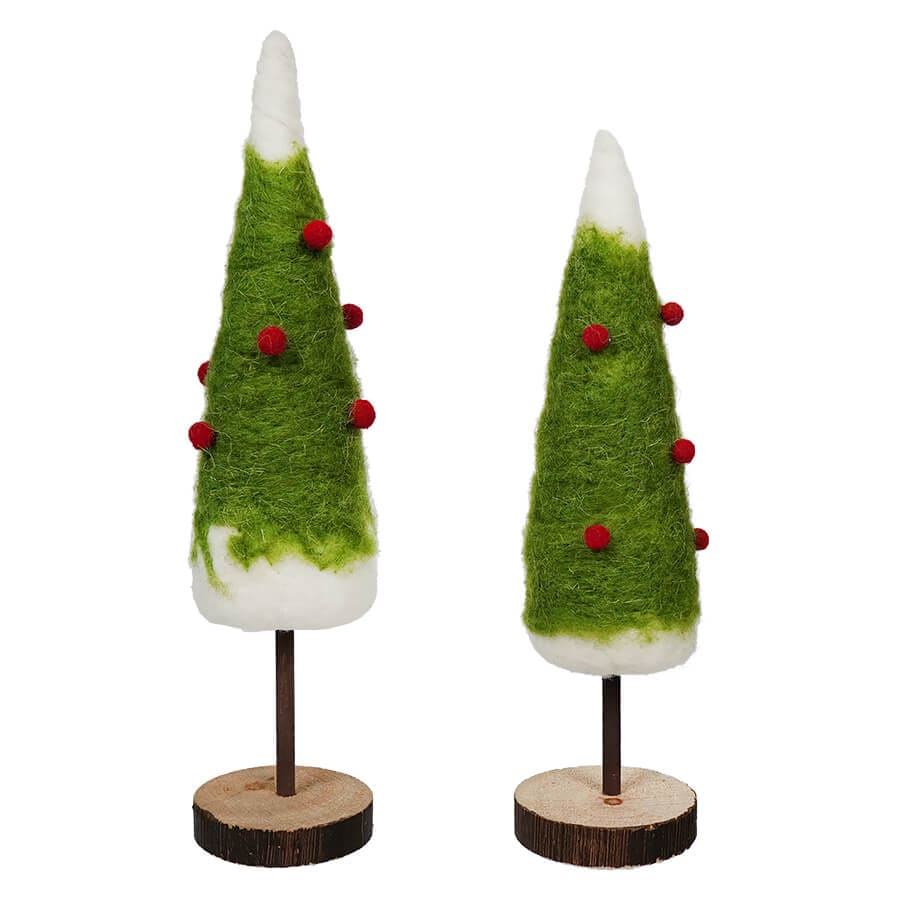 Wool Felt Trees On Wood Base Set/2