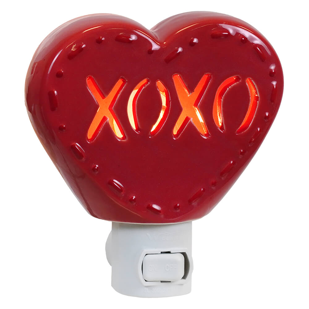 Red heart night light with xoxo cutout and stitched border detail perfect for valentine’s day decor