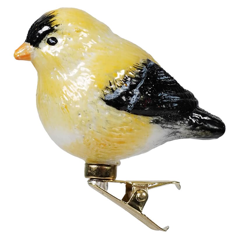 Yellow & Black Glass Chubby Bird Clip-On Ornament - Ornaments