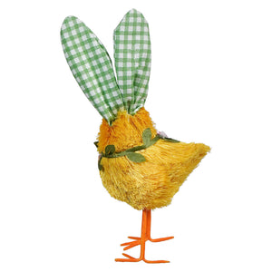 Yellow chick decoration with green gingham bunny ears.