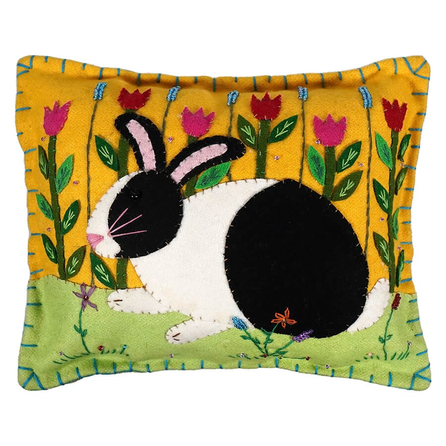 Yellow Pillow With Black & White Rabbit