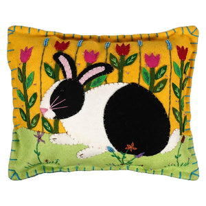 Yellow Pillow With Black & White Rabbit