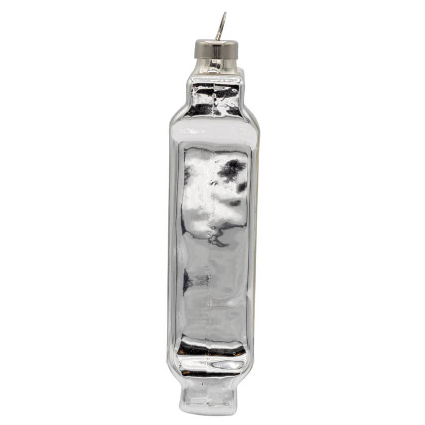 Silver hammered glass york peppermint pattie ornament bottle shape with metallic cap official licensed ornament