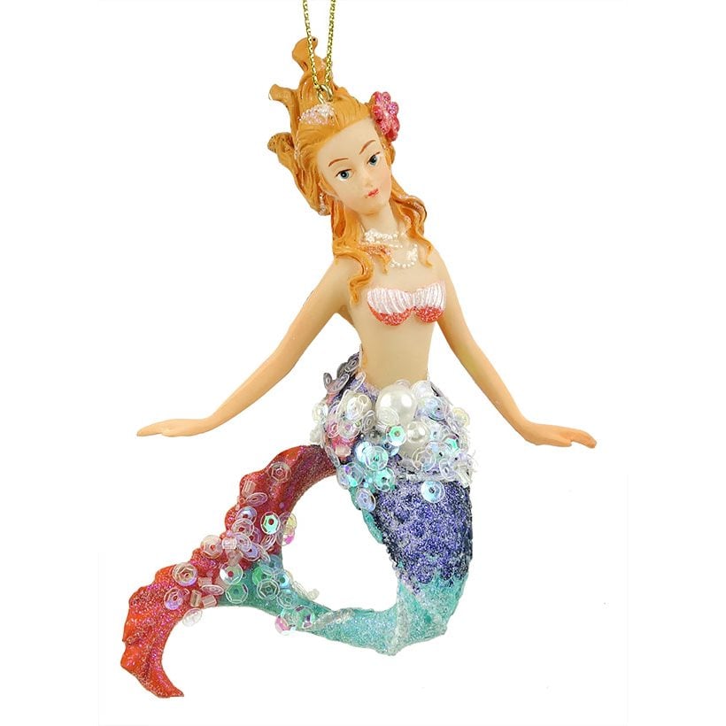 Mermaid of the Sea with Pink Shell Top Ornament