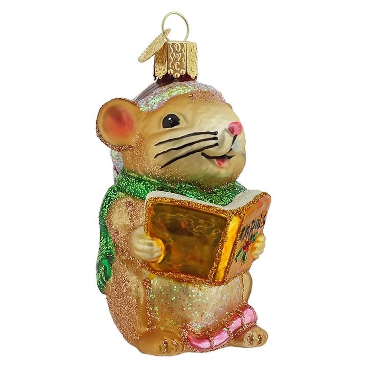 Brown Caroling Mouse Ornament