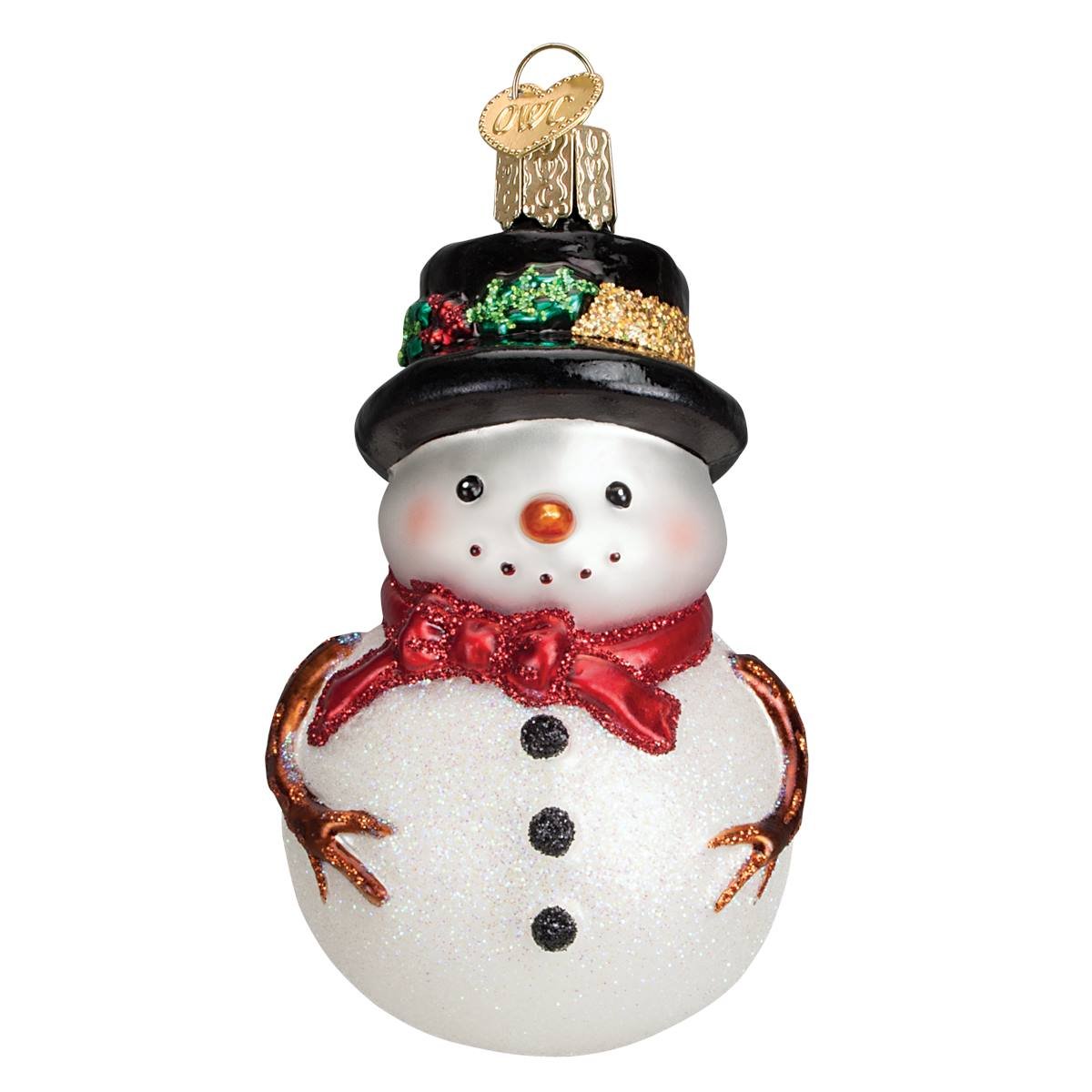 Holly Hat Snowman with Red Scarf Ornament