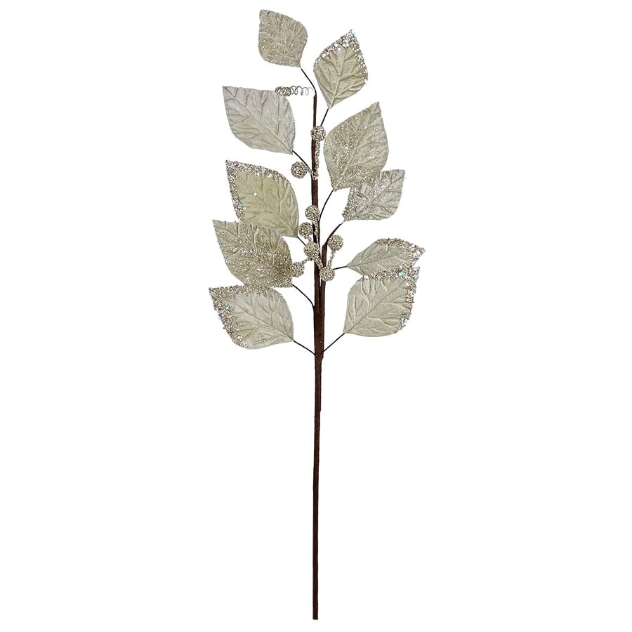 Silver Glittered Leaf & Berrie Stem