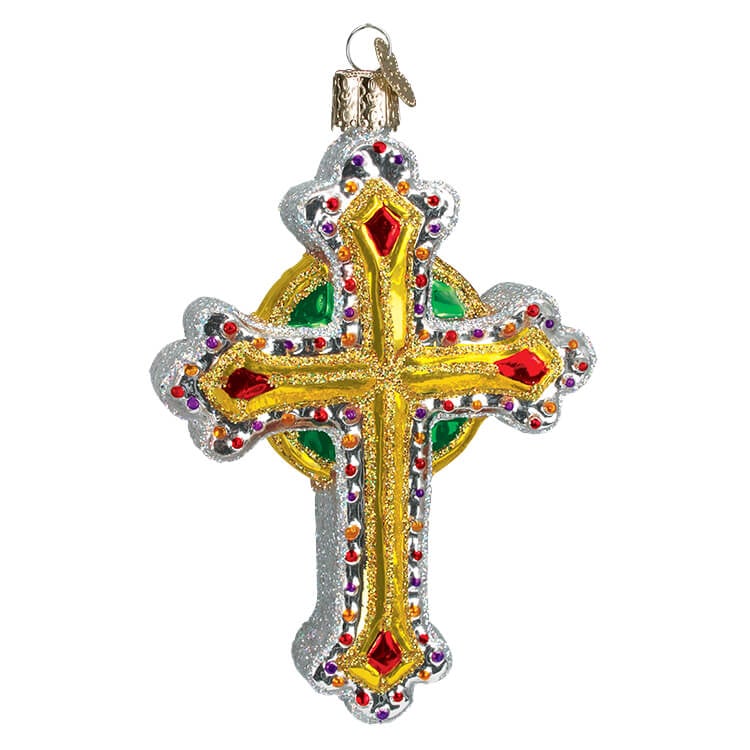 Silver Jeweled Cross Ornament