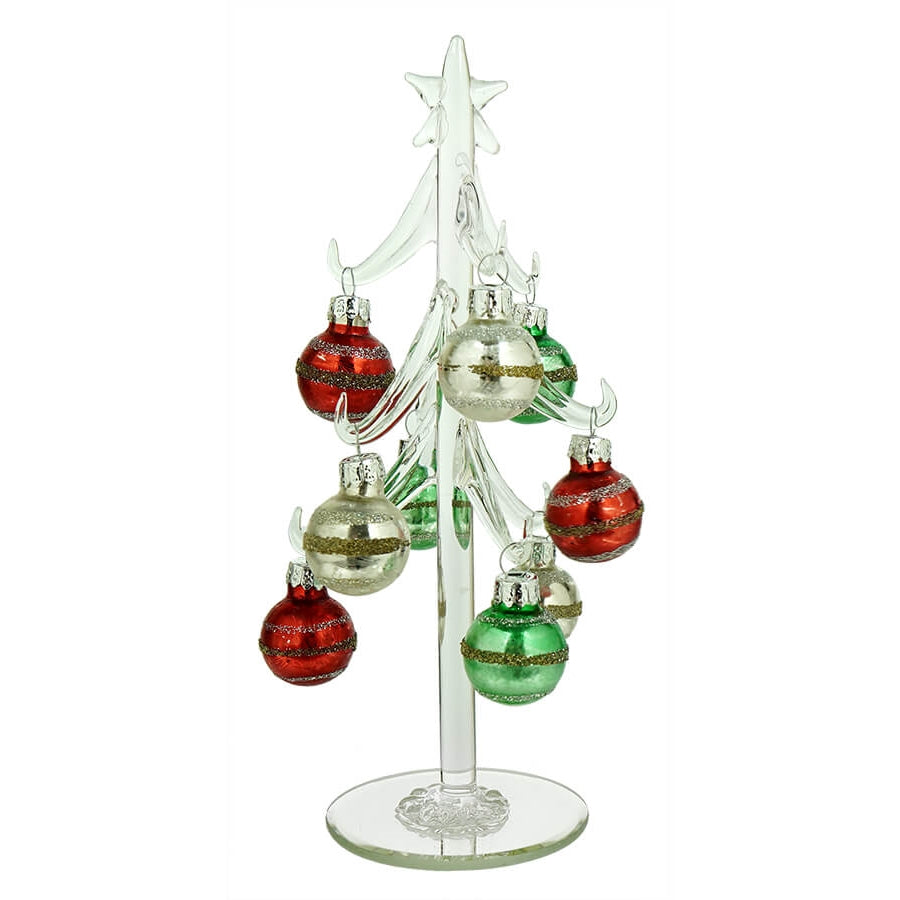Glass Tree with Glass Ball Ornaments Set/10