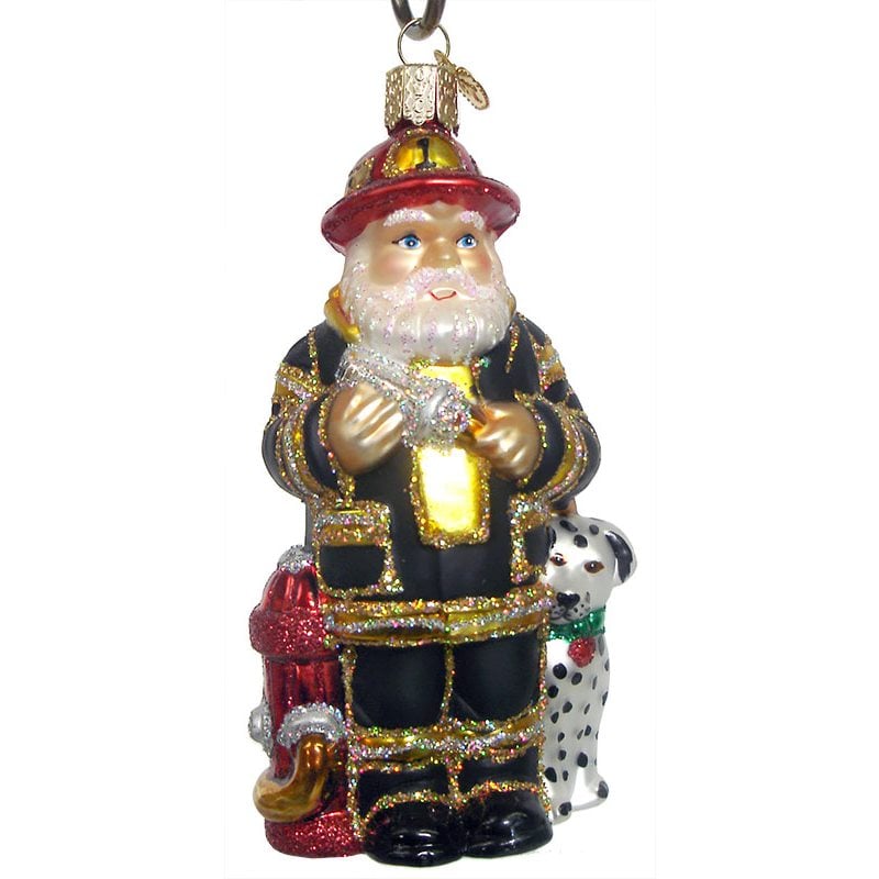 Black Uniform Fireman Santa Ornament