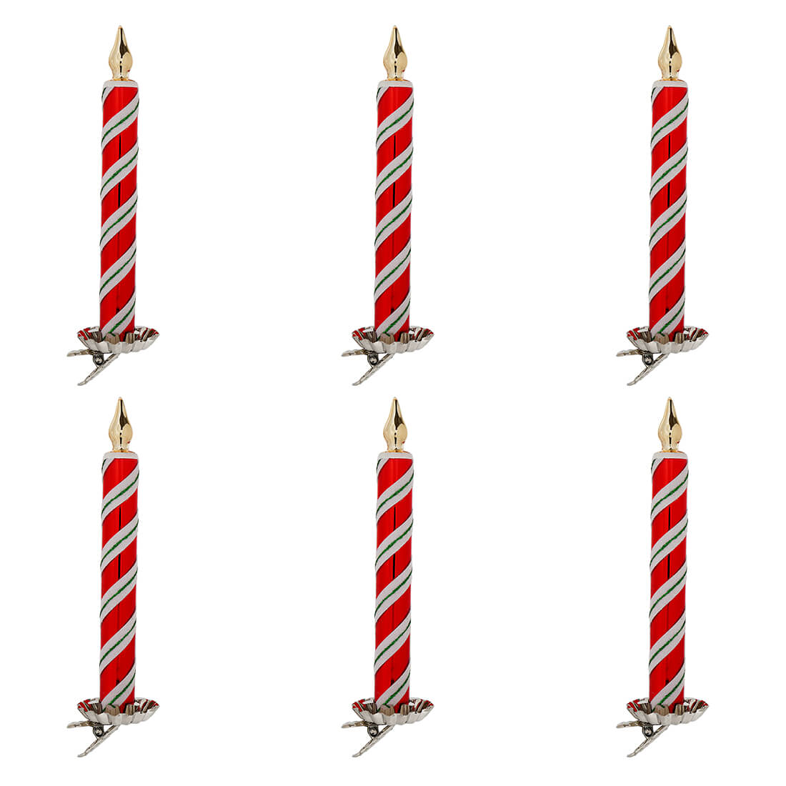 Candy Cane Stripe Clip-On Candle Ornaments Set/6