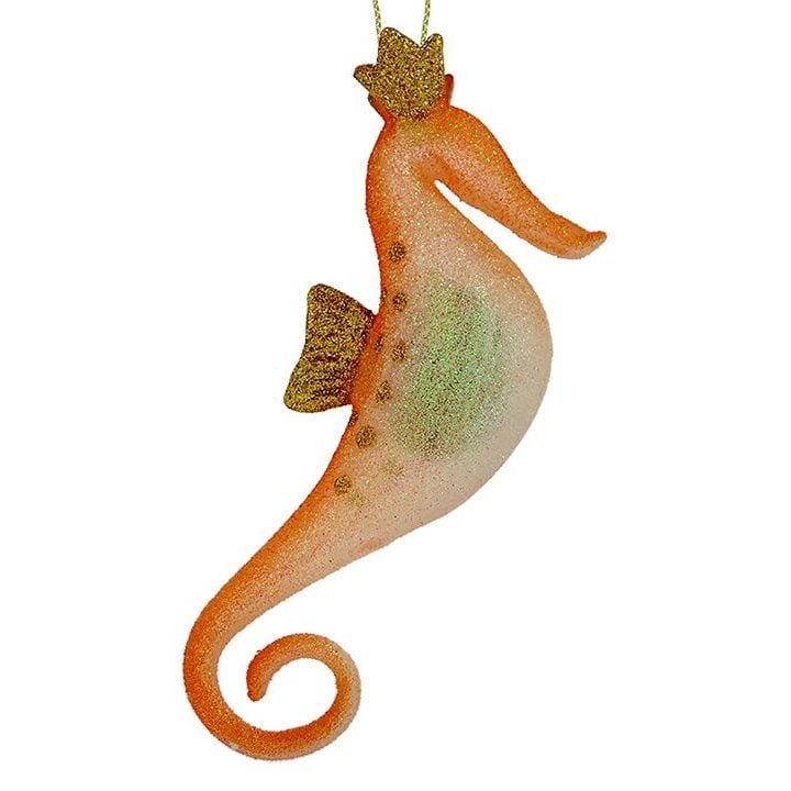 Beaded Orange Seahorse Ornament
