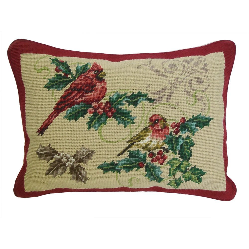 Winter Cardinals With Holly Pillow